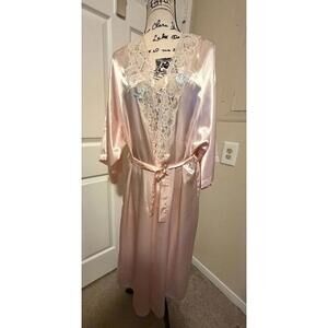 Vintage Val Mode Pink Satin Lace Nightgown Robe Set Lingerie Medium